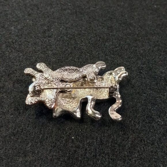 Leaping Kitty Cats Silver tone Metal clear Crystals Bow ties Cottagecore - Picture 2 of 5